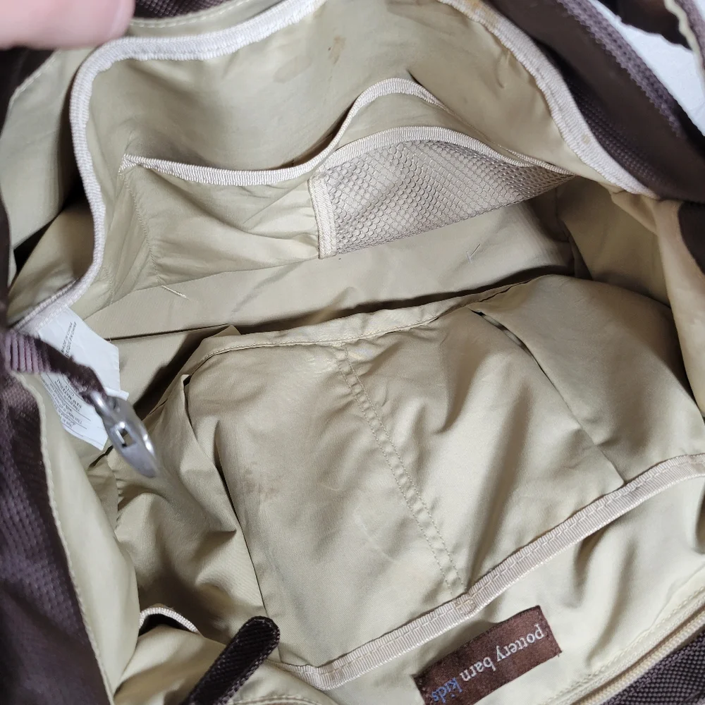 Pottery Barn Kids Ultimate Diaper Bag brown messenger backpack convertible